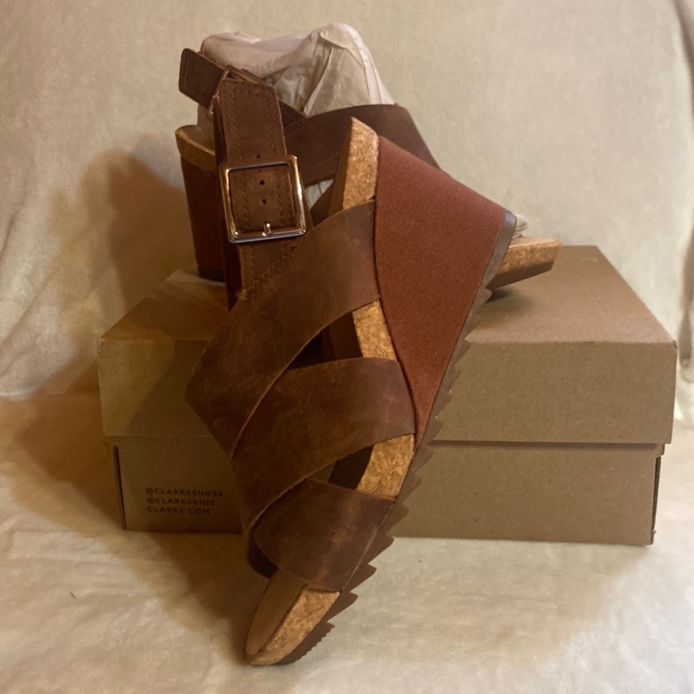 Clarks brown wedge sandal, size 9. New in box!